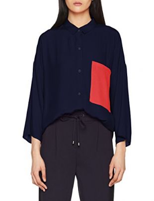 Le Mont Saint Michel Contrasting Color Shirt Blouse, Bleu Navy, (Taille Fabricant: 42) Femme