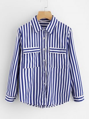 Blouse à rayures contrastées avec poches  French Romwe