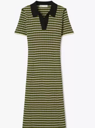 Stripe Knit Polo Dress in Deep Walnut