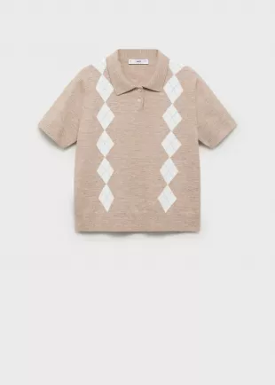 Diamond Print Polo Neck Sweater