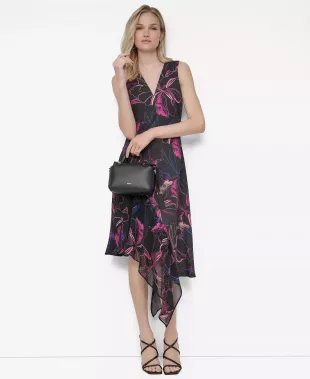 V-Neck Sleeveless Asymmetrical Midi Dress