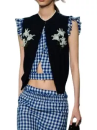 Live with Kelly and Mark Kirsten Dunst Navy Blue Embroidered Vest