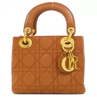 Lady Dior Handbag Brown Leather