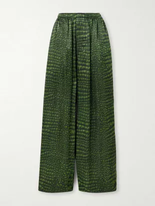 Printed Silk Straight Leg Pants