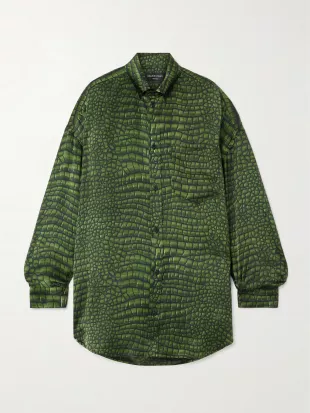 Cocoon Oversized Printed Silk Satin Shirt