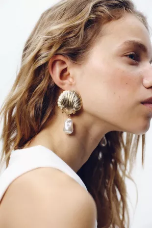 Faux Pearl and Seashell Earrings