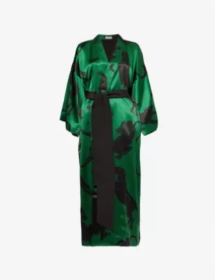 Queenie panther-print silk robe in Poiret