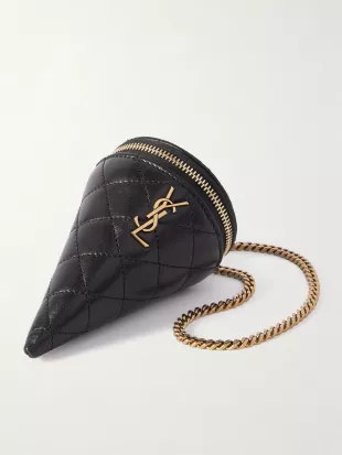 Quilted Embellished Leather Pouch