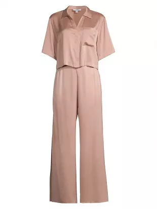 Washable Silk High-Rise Pants 2-Piece Pajama Set