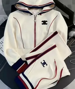 Hooded Tracksuit. Wide Leg Pants. Long Sleeve Zippered Short Jacket