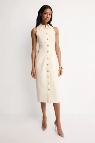 Button Front Racer Midi Dress