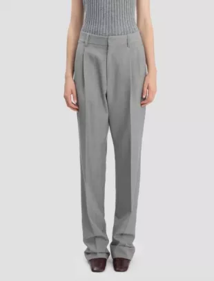 Traight Leg Trouser in Light Grey Melange