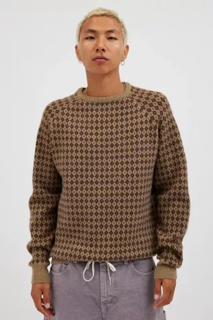 Katin Check Pattern Raglan Sleeve Crew Neck Sweater