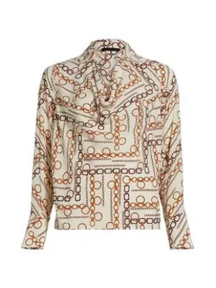 The Ciaran Gilded Chain Printed Draped Blouse