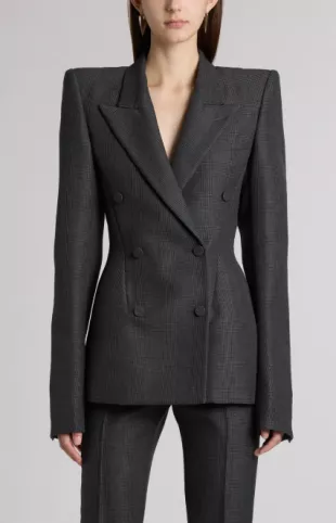 Glen Plaid Stacked Shoulder Bohair Blazer