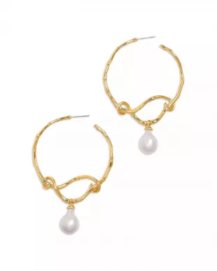 Cultured Freshwater Pearl Charm Twist Hoop Earrings