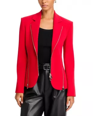 Brand Red Zipper Embellished Blazer