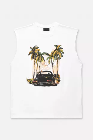 Terry Muscle Tee White Car Drift