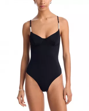 Faux Pearl Underwire One Piece Swimsuit