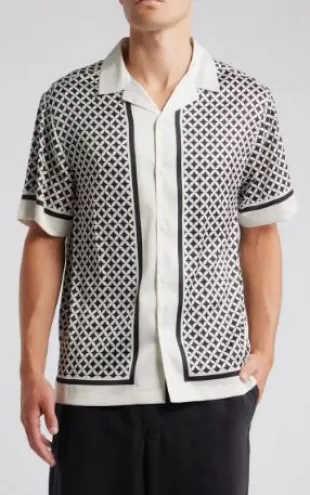 Geo Print Satin Camp Shirt