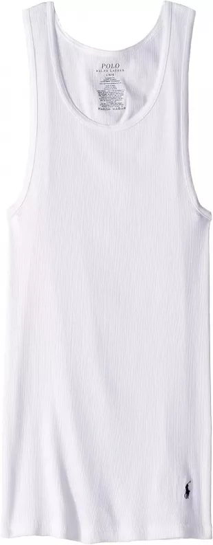 White & Navy Pony Ribbed Tank Top