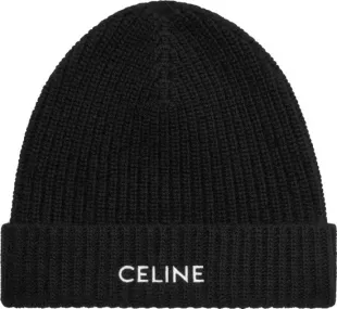 Black Ribbed Small Logo Beanie