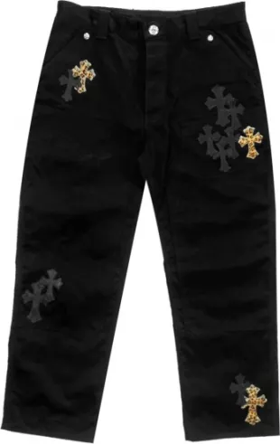 Black & Leopard Cross Patch Carpenter Pants