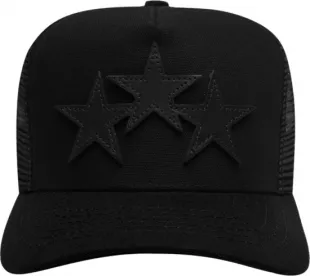 All Black 3 Star Trucker Hat