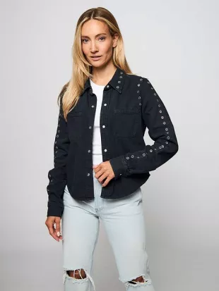 Denim Blouse with Eyelets