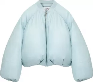 Light Blue Leather Padded Bomber Jacket