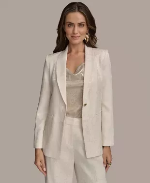 Linen-Blend Jacquard One-Button Blazer