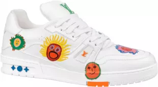 x YK White Faces LV Trainer Sneakers