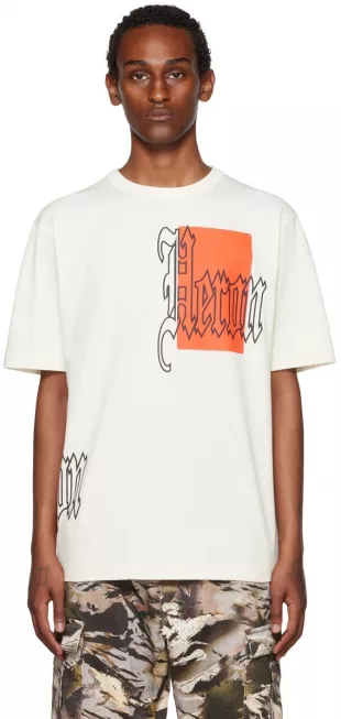 White & Orange Gothic Block Logo T Shirt