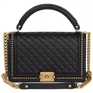 Black Quilted Lambskin