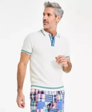 Stripe-Trim Sweater-Knit Polo Shirt