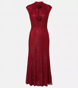 Embellished Fishnet Midi Dress