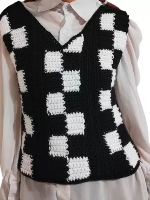 Wednesday Jenna Ortega Black & White Checkerboard Knit Vest