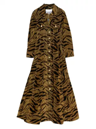 Tiger-pattern Button-up Maxi Dress