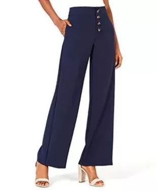 Diane Button-Front Wide-Leg Pants Navy