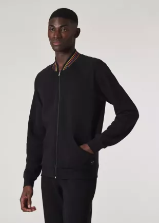 Black Cotton 'Artist Stripe' Zip Lounge Top