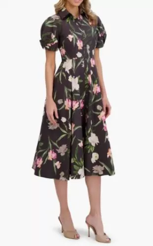 Floral Balloon Sleeve Cotton Shirtdress