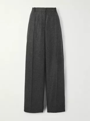 Pleated Flannel Wide-Leg Pants
