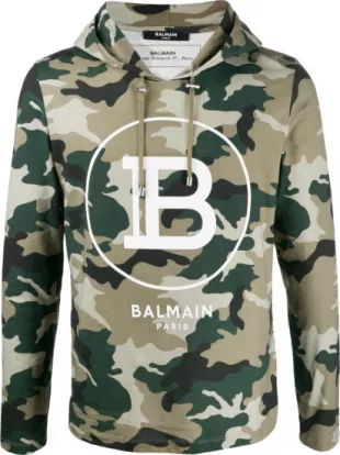Beige & Green Camo B Logo Hoodie