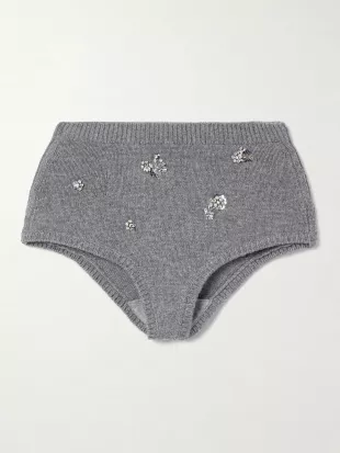 Georgie Crystal-embellished Wool and Cashmere-blend Shorts in Heather Grey