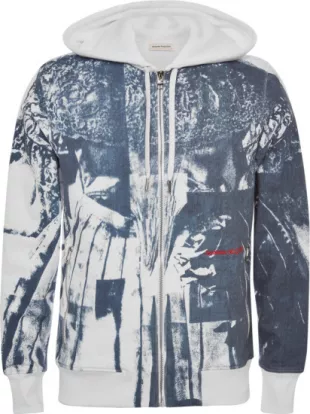 White & Blue Trompe L'œil Zip Hoodie