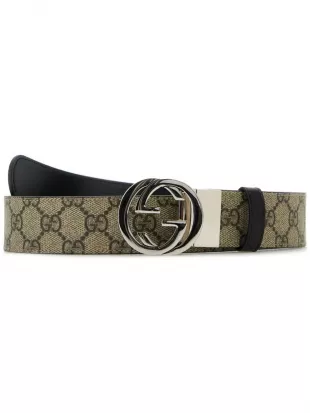 Beige GG & Black Trim Interlocking GG Belt