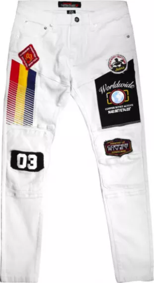 White Flag & Logo Patch Biker Jeans