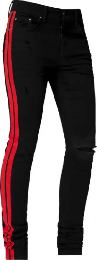 Black & Red Stripe Track Jeans