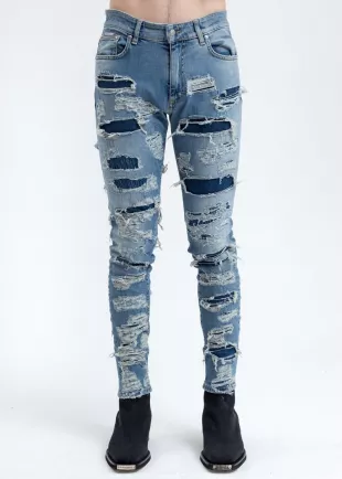 Blue Shredded Distressed Jeans