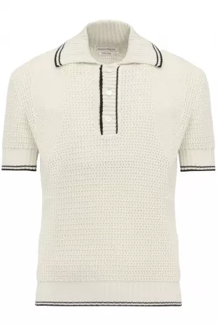 White & Black Trim Crochet Polo